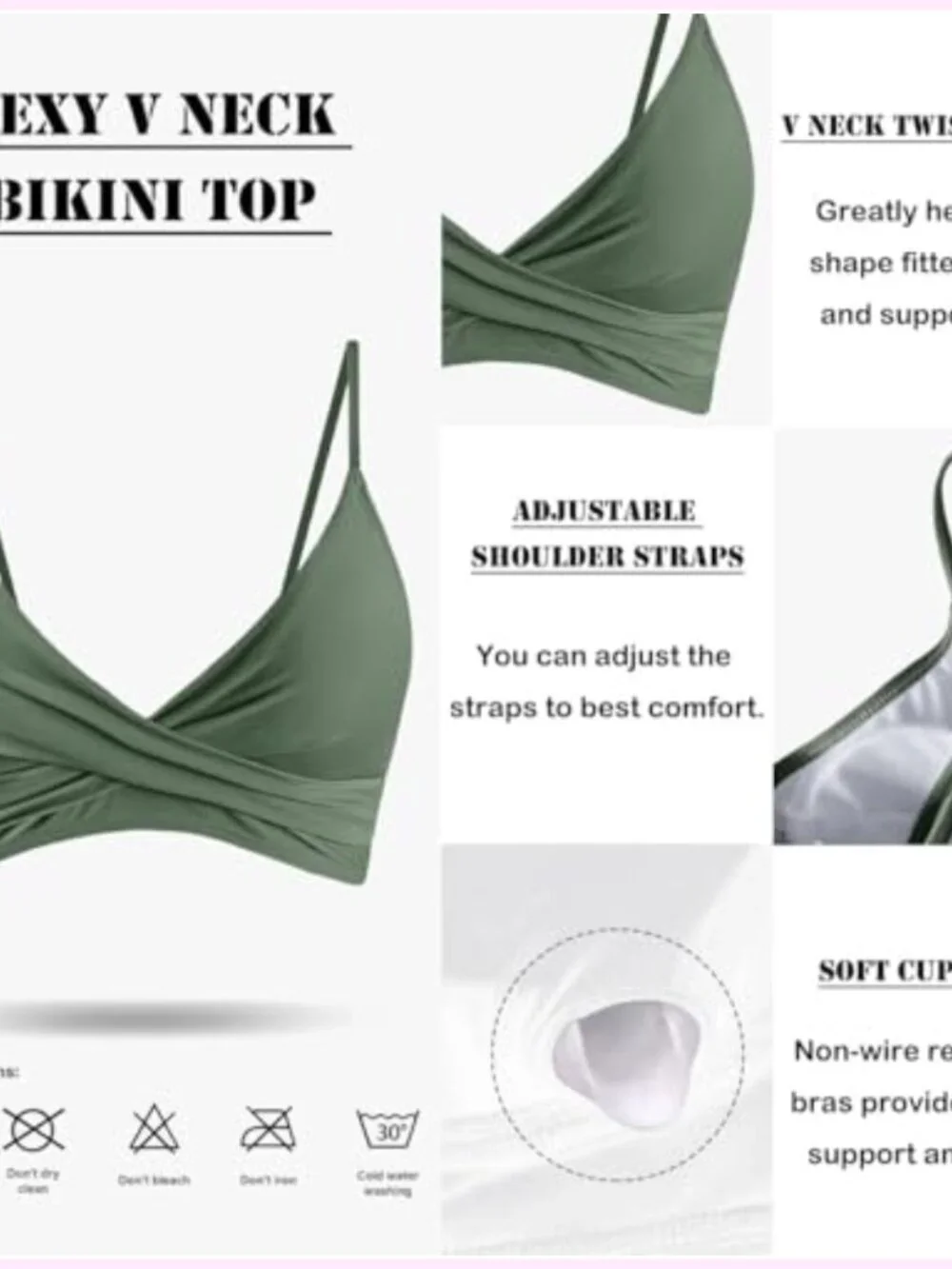 High Waisted Tummy Control Bikini Set, Push Up Triangle Top with Adjustable